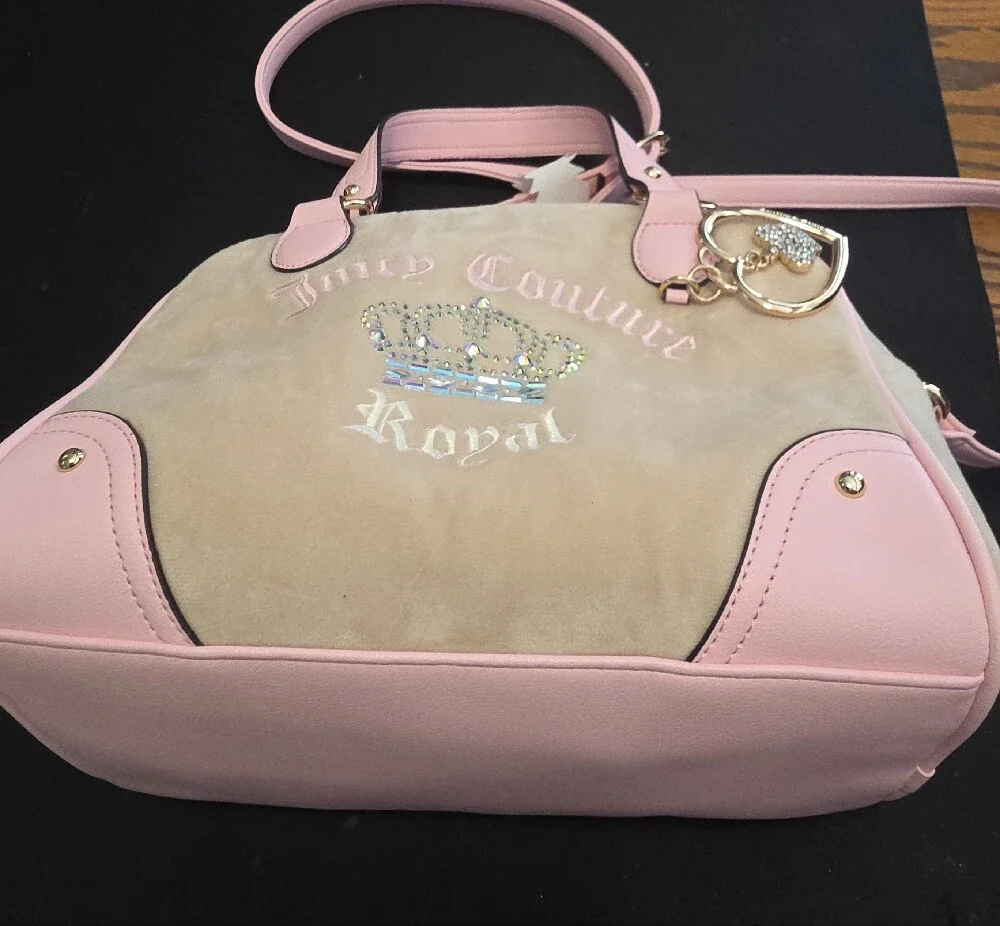 Juicy Couture Pink and Cream Royal Satchel with Heart Charm